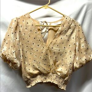 Astr Floral Beige Wrap Top